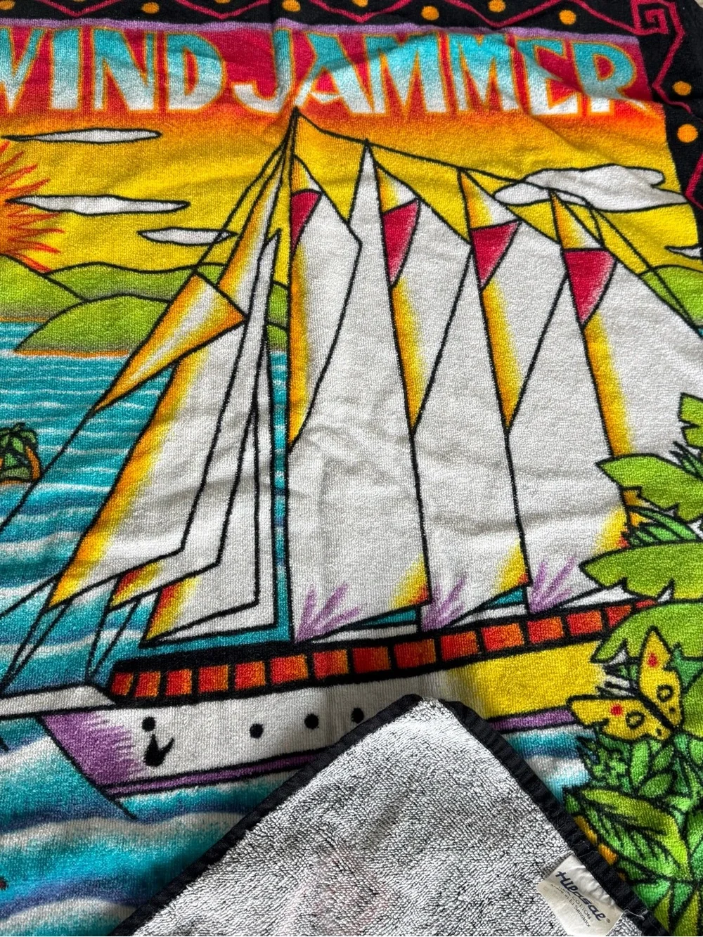 RARE Vintage 80s 90s Windjammer Barefoot Cruises Beach Towel Tropical Parrot